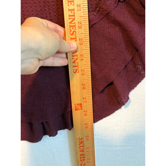 We The Free Free People Burgundy Waffle Knit Thermal V-Neck Top Small Bohemian - Picture 5 of 10